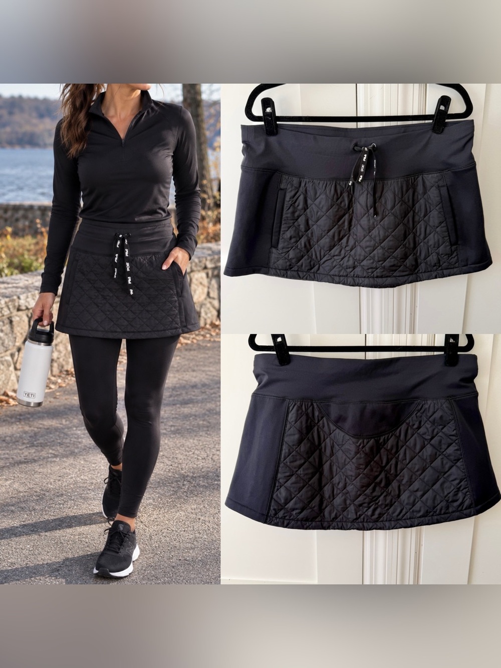 FILA Sport Quilted Fleece Lined Athletic Skirt Black Sz L